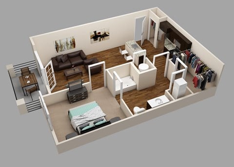Floor plan for 1 bed, 1 bath, 756 sqft